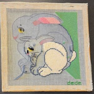 Vintage DEDE Needlepoint Canvas Pair of Bunny Rabbits Pre-Started See Pictures